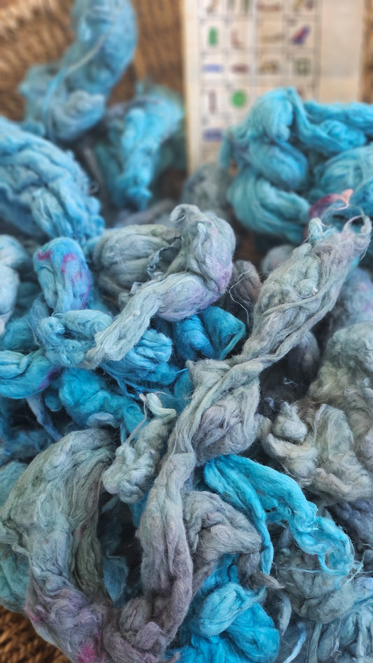 NEPHTHYS Hand-Dyed Organic Extra Fine Cotton Noil for fiber art, texture blending, and papermaking - 1 ounce | 28 grams