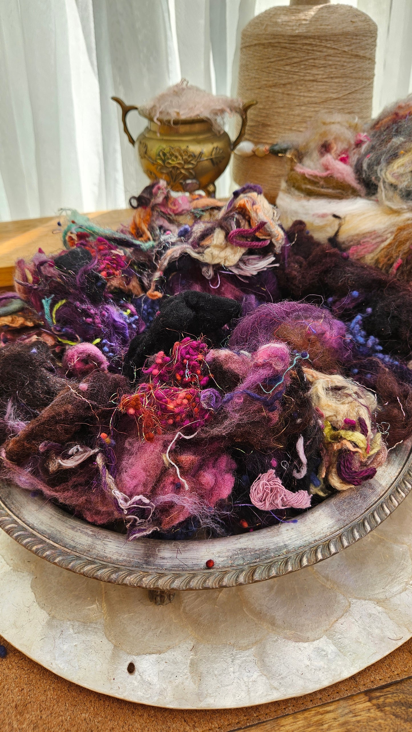 AURORA SKIES - Hand-Dyed Alpaca Bamboo Texture Blend for art yarn embellishing, texture blending, felting, mixed media, and fiber art - 4 ounces | 114 grams