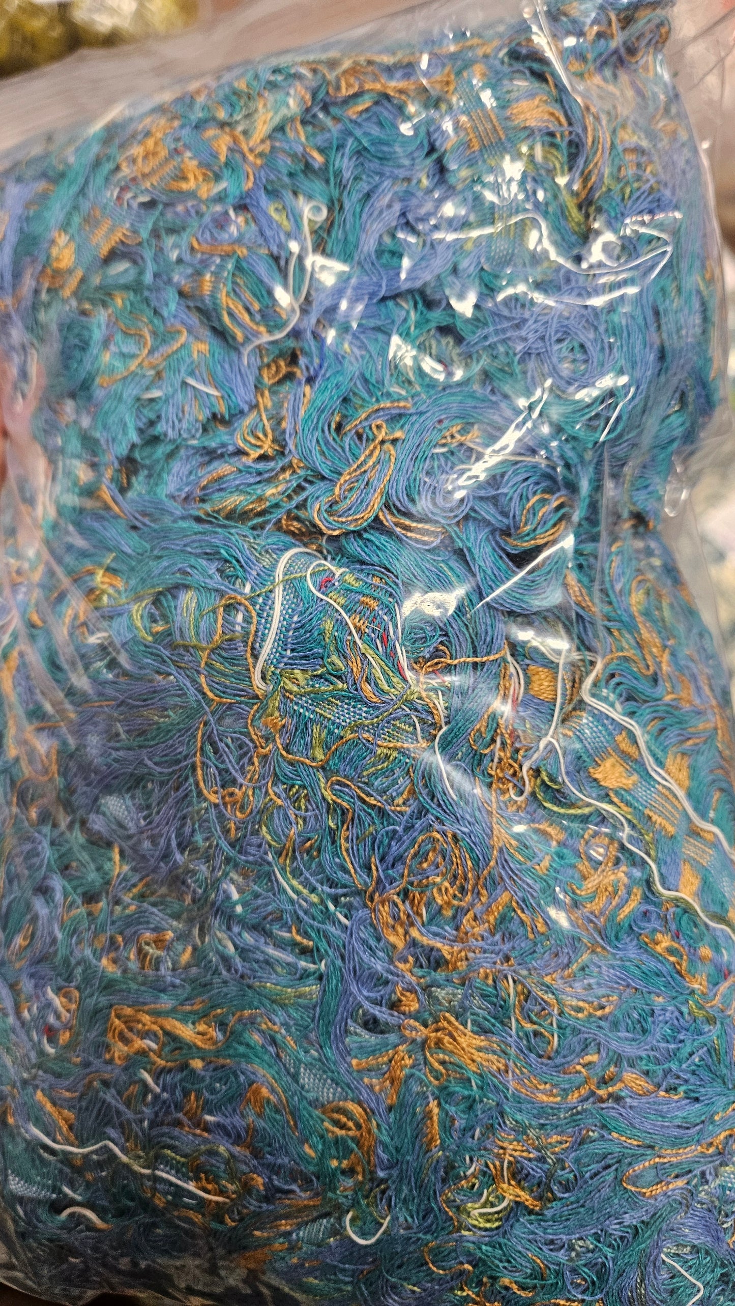 TROPICAL TEAL - textile selvedge for rug and art weaving and art yarn - TEAL013 (1 lb)