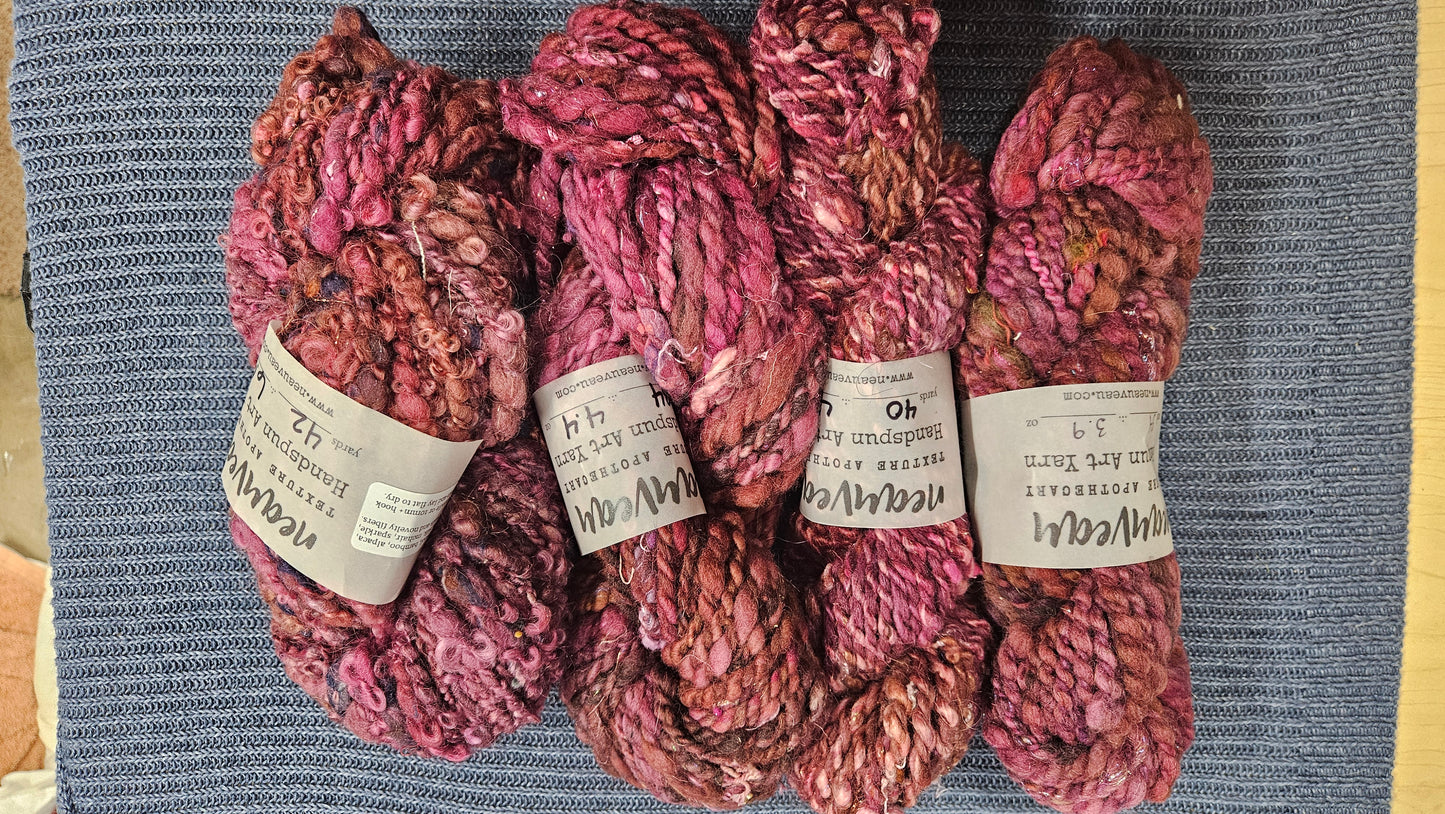 Handspun Yarn Lot - 4 Skeins Raspberry