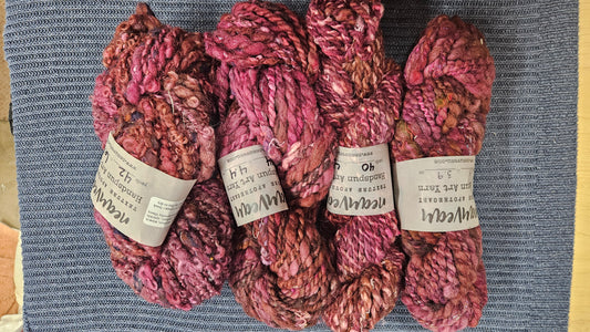 Handspun Yarn Lot - 4 Skeins Raspberry