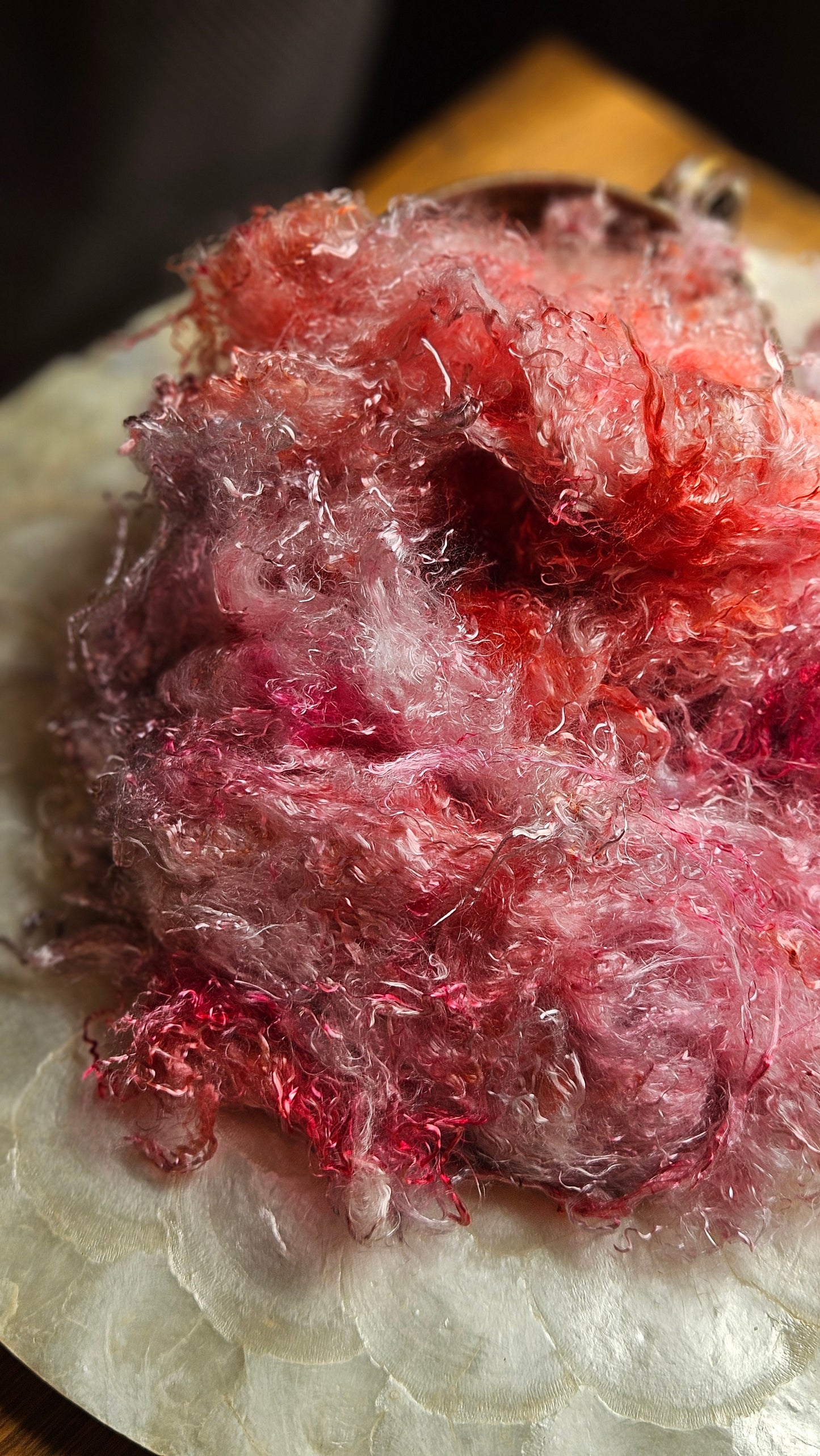 RHODOCHROSITE - hand-dyed eucalyptus crimp faux-silk for art yarn embellishing, fiber blending, felting, and papermaking - 2 oz | 57 g