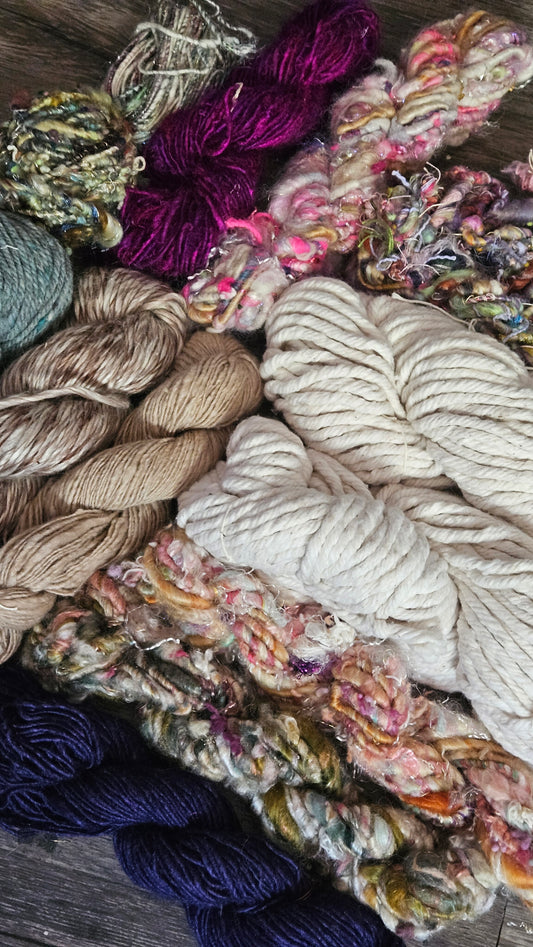 2.5 POUND Bulky Yarn Lot - Handspun Samples and Noro and Cotton