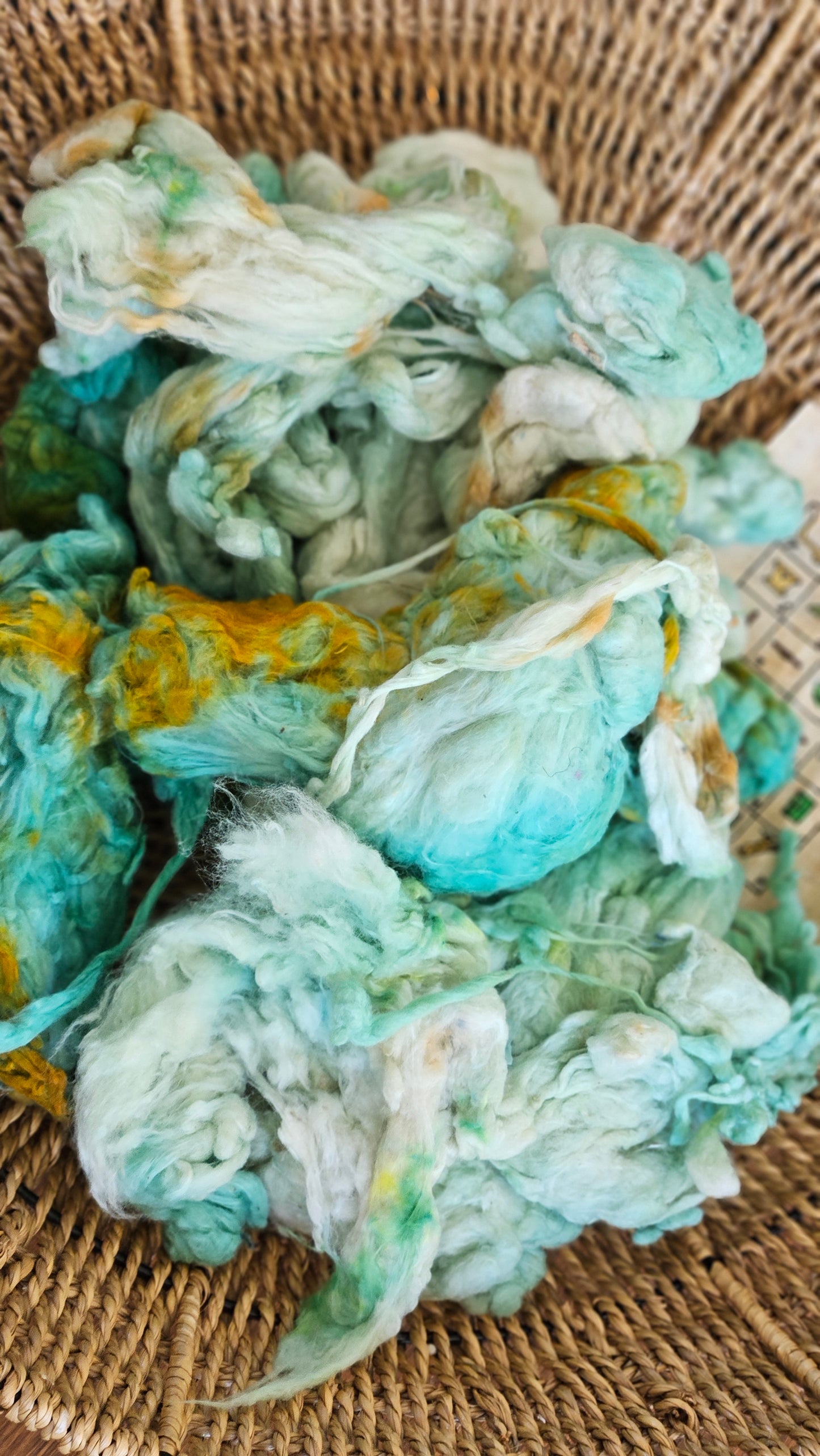 HORUS Hand-Dyed Organic Extra Fine Cotton Noil for fiber art, texture blending, and papermaking - 1 ounce | 28 grams