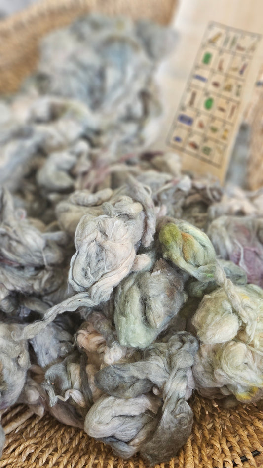 KHUFU Hand-Dyed Organic Extra Fine Cotton Noil for fiber art, texture blending, and papermaking - 1 ounce | 28 grams