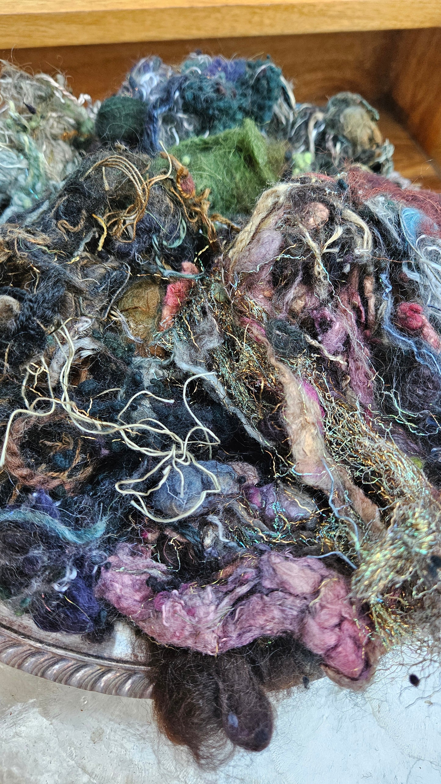 EQUINOX GARDEN - Hand-Dyed Recycled Fiber Texture Blend for art yarn embellishing, texture blending, felting, mixed media, and fiber art - 4 ounces | 114 grams