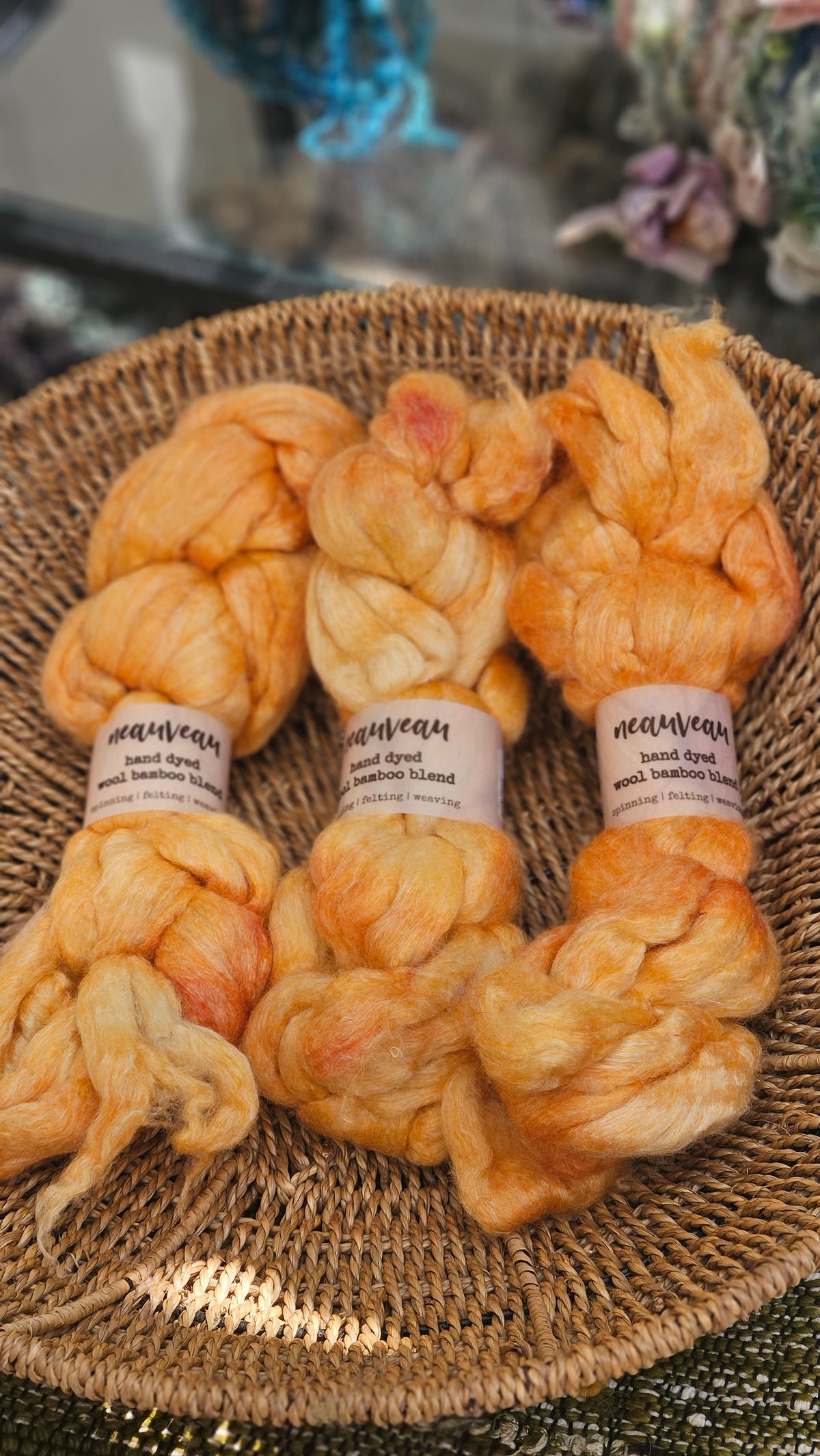 Tangerine Pearl - wool bamboo roving for felting and blending - 2 ounces | 57 grams