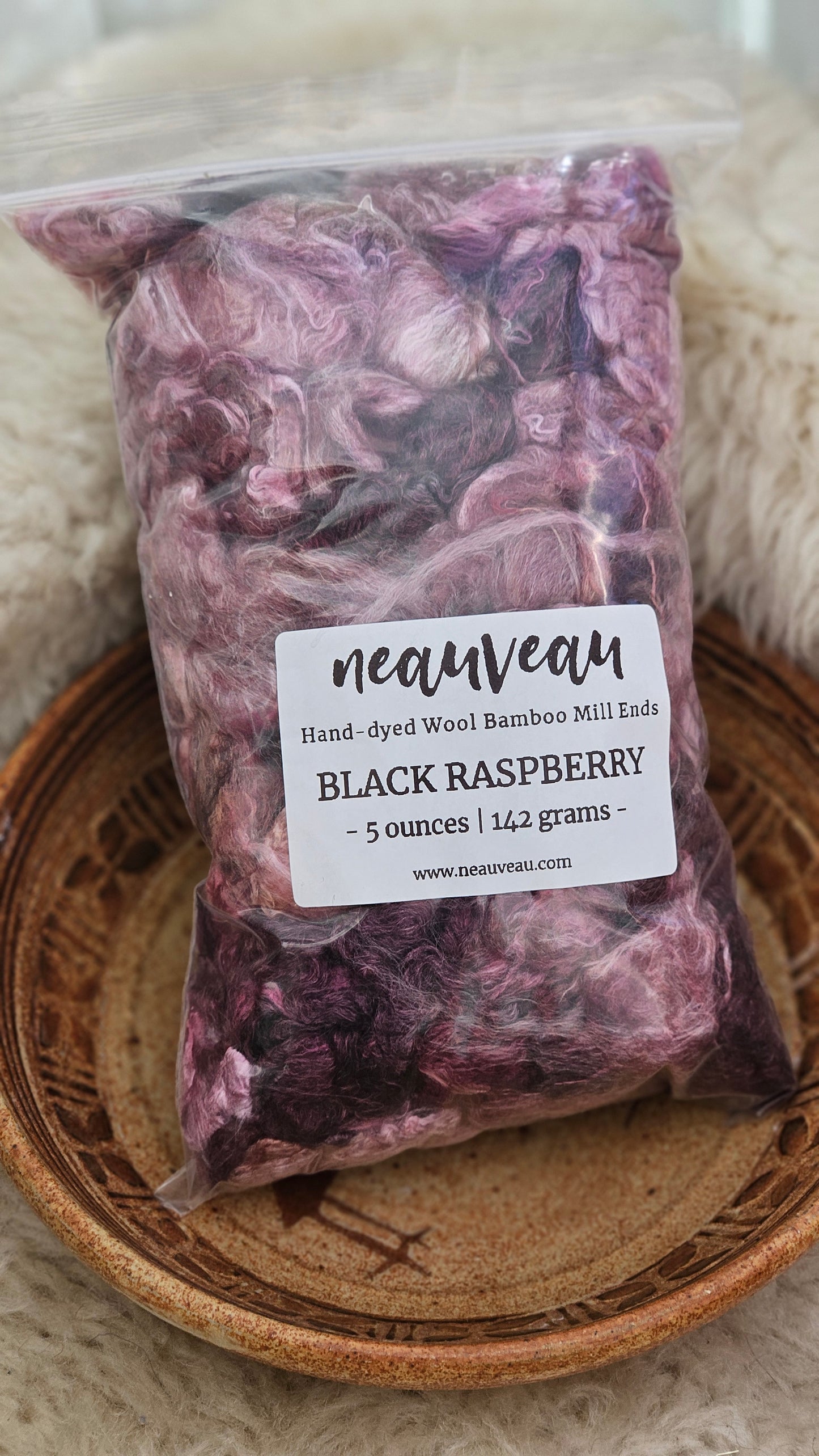 BLACK RASPBERRY - hand-dyed extra fine wool and silky bamboo dense cloud recycled mill ends - 5 oz |  142 g