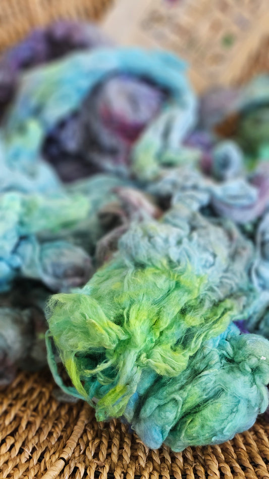 OSIRIS Hand-Dyed Organic Extra Fine Cotton Noil for fiber art, texture blending, and papermaking - 1 ounce | 28 grams
