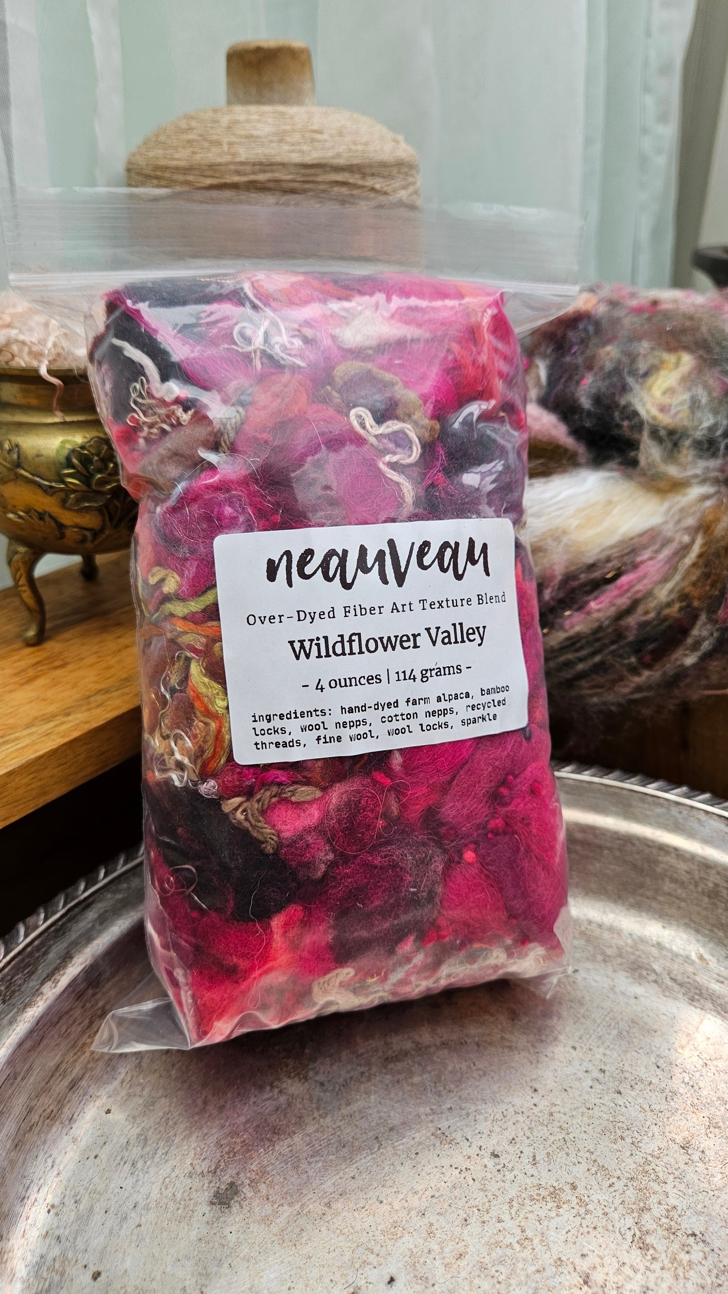 WILDFLOWER VALLEY - Hand-Dyed Texture Blend for art yarn embellishing, texture blending, felting, mixed media, and fiber art - 4 ounces | 114 grams