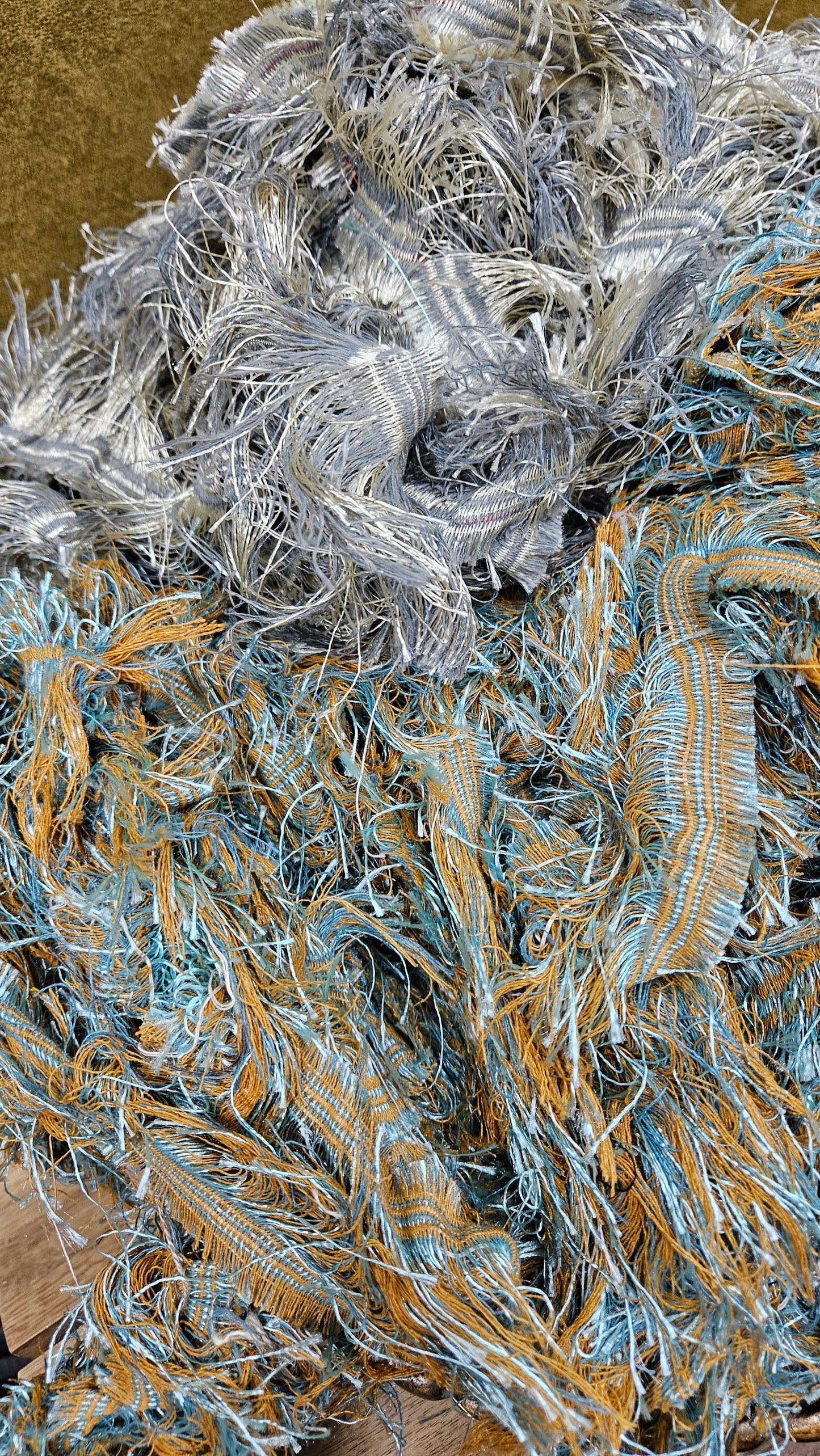 SHIMMER FOG - shaggy fringe ribbon for tapestry weaving and fiber art - 5 POUNDS