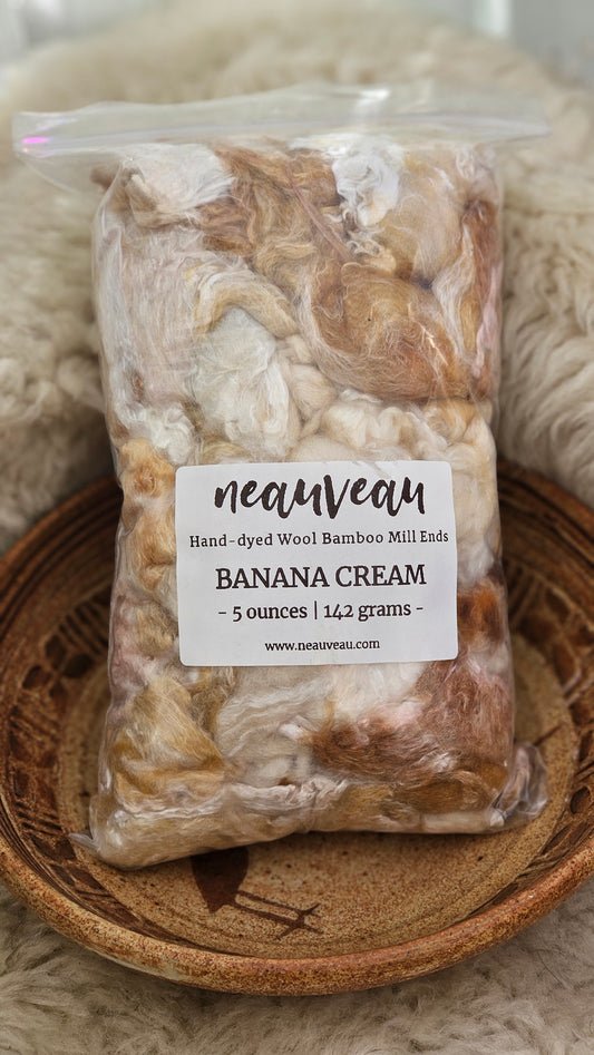 BANANA CREAM - hand-dyed extra fine wool and silky bamboo dense cloud recycled mill ends - 5 oz |  142 g