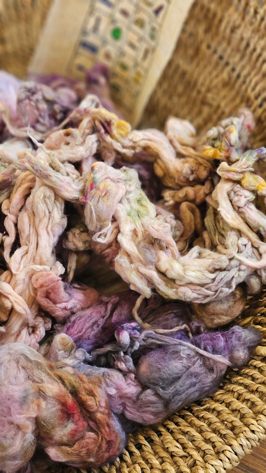 CLEOPATRA Hand-Dyed Organic Extra Fine Cotton Noil for fiber art, texture blending, and papermaking - 1 ounce | 28 grams