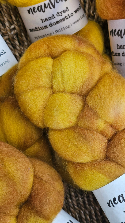 Goldfinch - hand dyed domestic wool roving for felting and blending - 2 ounces | 57 grams