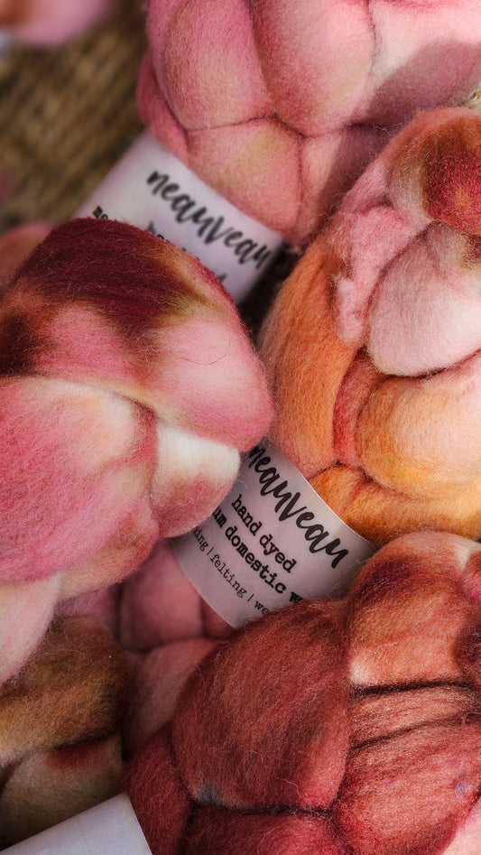 Rosella - hand dyed domestic wool roving for felting and blending - 2 ounces | 57 grams