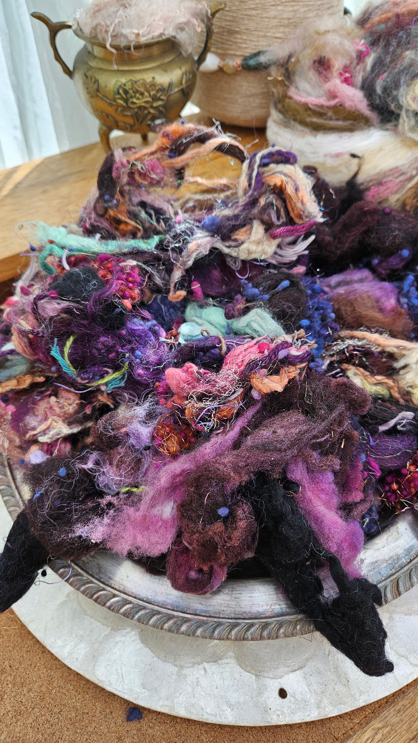 AURORA SKIES - Hand-Dyed Alpaca Bamboo Texture Blend for art yarn embellishing, texture blending, felting, mixed media, and fiber art - 4 ounces | 114 grams