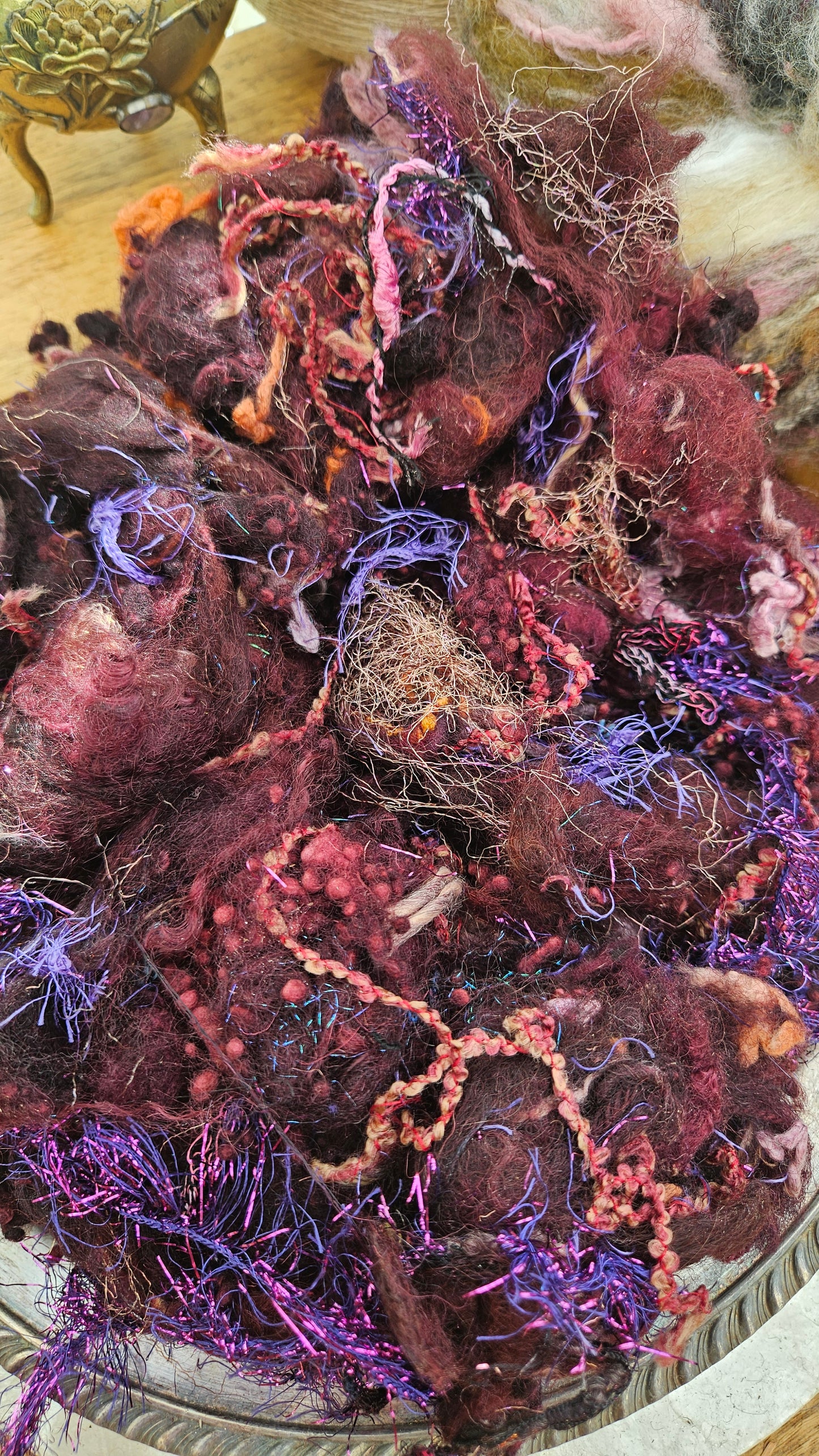 MIDSUMMER NIGHT - Hand-Dyed Alpaca Bamboo Texture Blend for art yarn embellishing, texture blending, felting, mixed media, and fiber art - 4 ounces | 114 grams