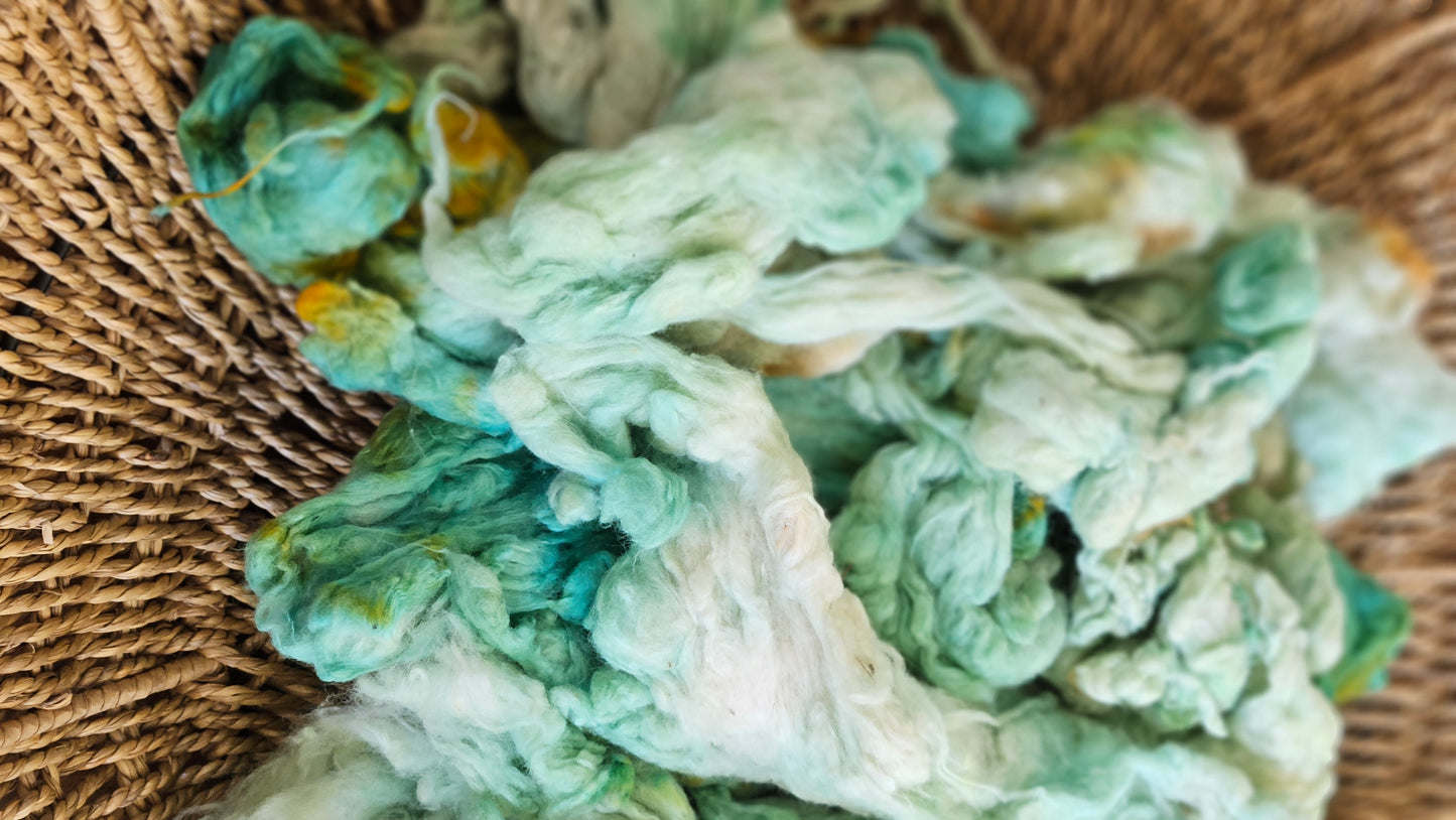 HORUS Hand-Dyed Organic Extra Fine Cotton Noil for fiber art, texture blending, and papermaking - 1 ounce | 28 grams