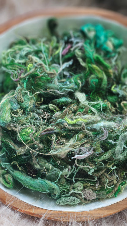 Cosmic Jade - thread embellishment blend for carding & art yarn spinning - 4 ounces | 113 grams