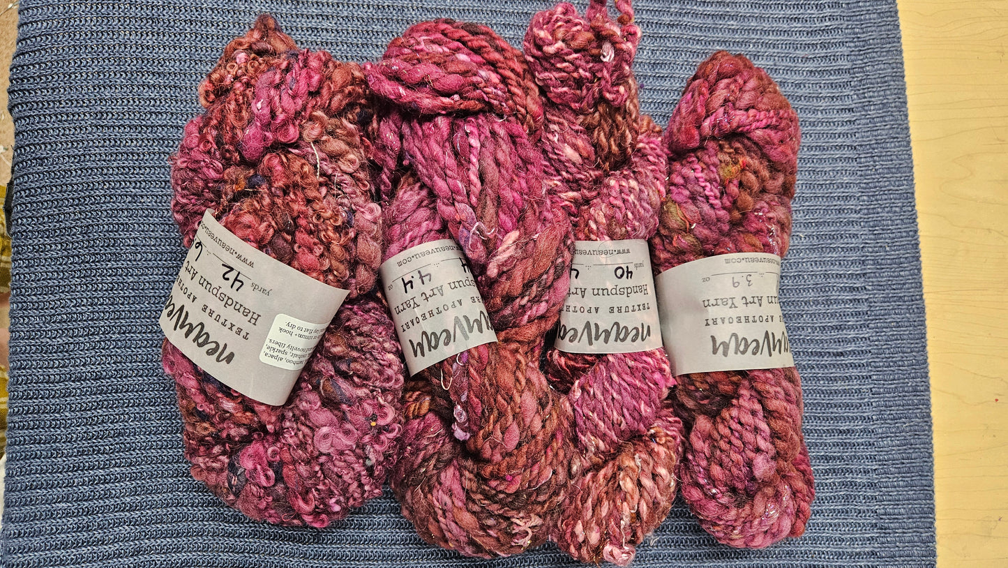Handspun Yarn Lot - 4 Skeins Raspberry