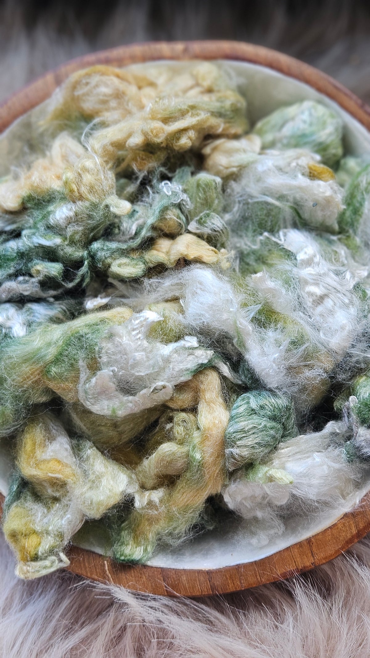 Pistachio - hand-dyed fine wool and silky bamboo mill ends - 5 oz |  142 g