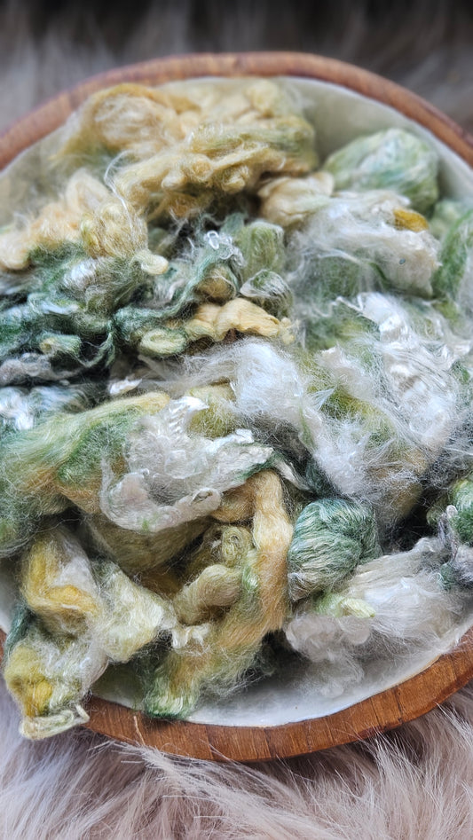 Pistachio - hand-dyed fine wool and silky bamboo mill ends - 5 oz |  142 g