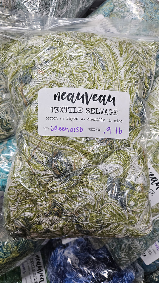 GREEN GRASS - textile selvedge for rug and art weaving and art yarn - GREEN015