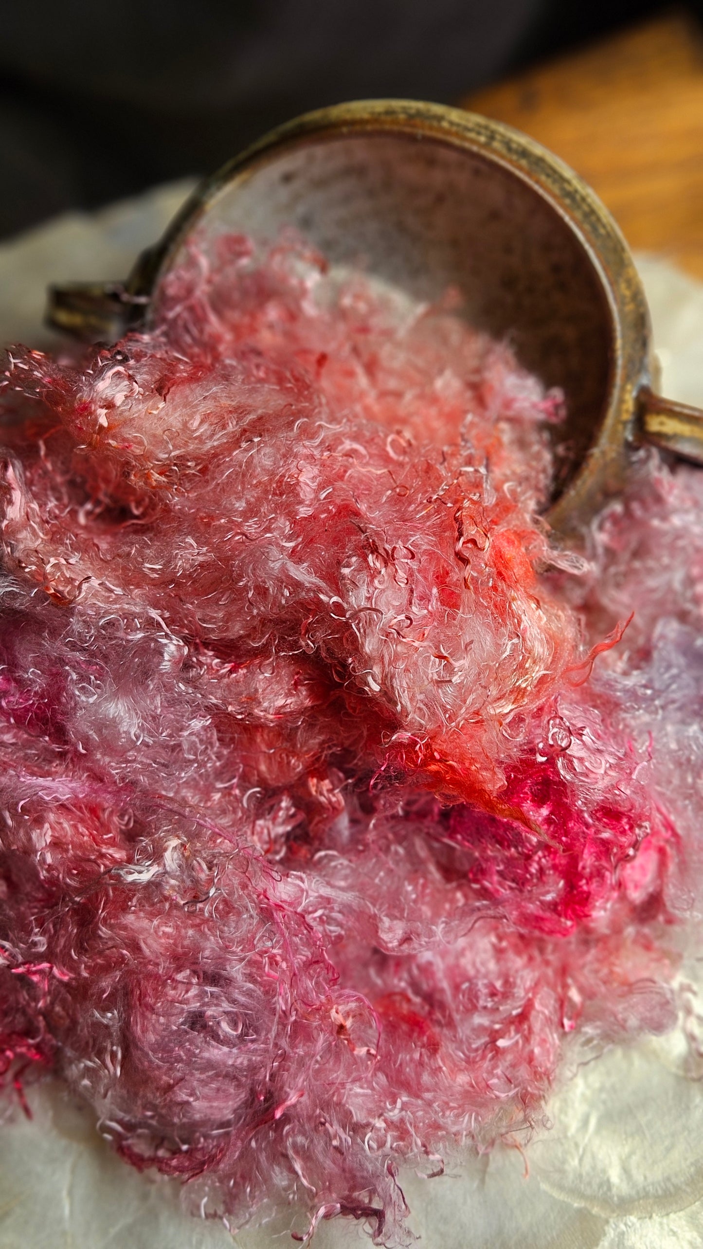 RHODOCHROSITE - hand-dyed eucalyptus crimp faux-silk for art yarn embellishing, fiber blending, felting, and papermaking - 2 oz | 57 g
