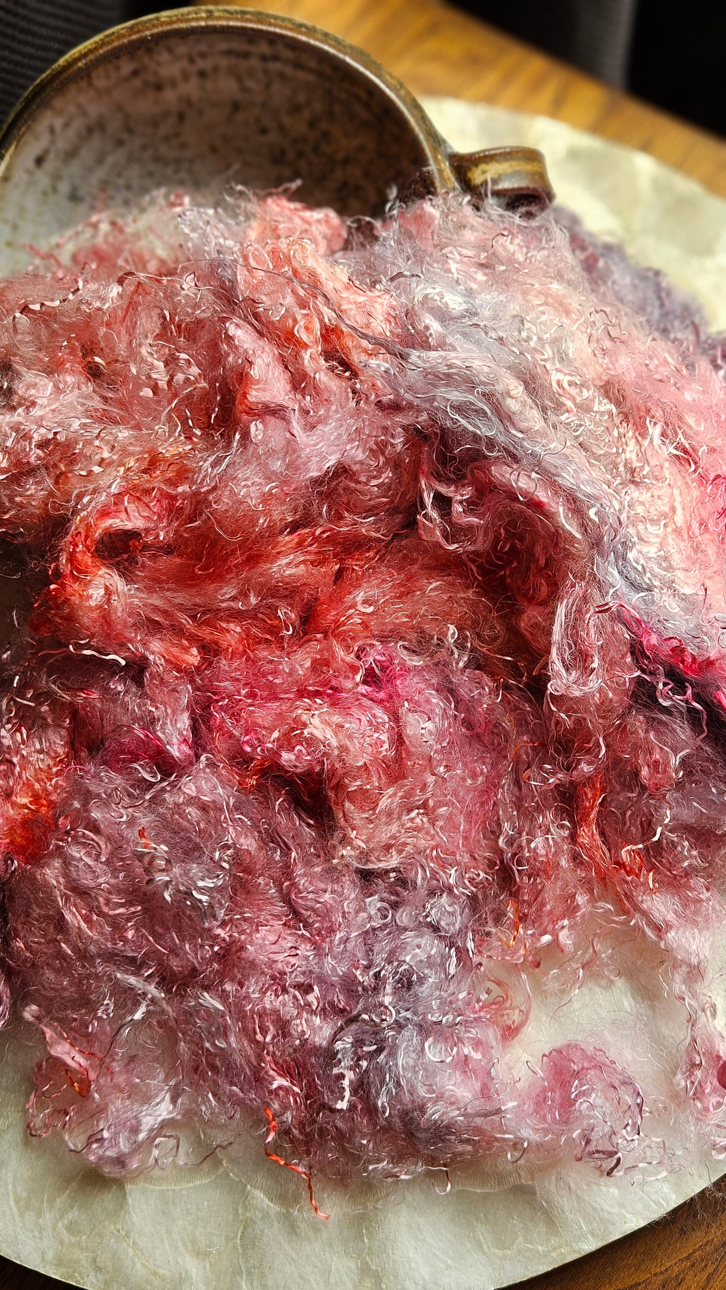 RHODOCHROSITE - hand-dyed eucalyptus crimp faux-silk for art yarn embellishing, fiber blending, felting, and papermaking - 2 oz | 57 g