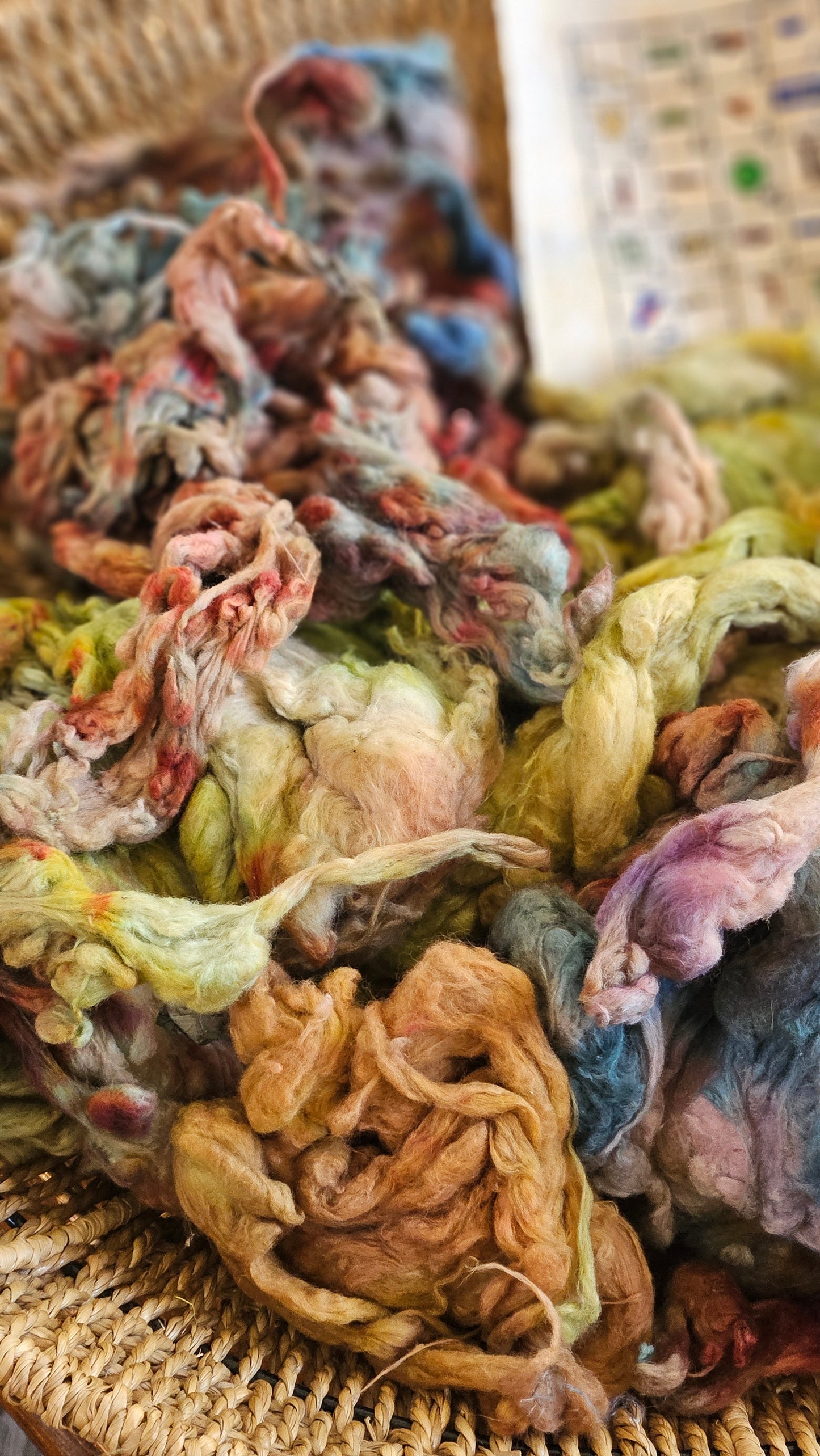 ANKH Hand-Dyed Organic Extra Fine Cotton Noil for fiber art, texture blending, and papermaking - 1 ounce | 28 grams