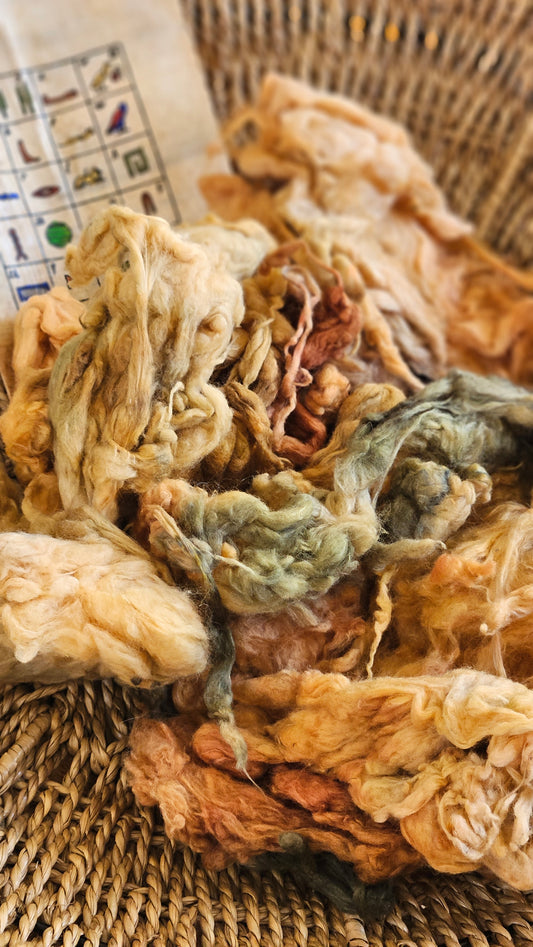 SEKHMET Hand-Dyed Organic Extra Fine Cotton Noil for fiber art, texture blending, and papermaking - 1 ounce | 28 grams