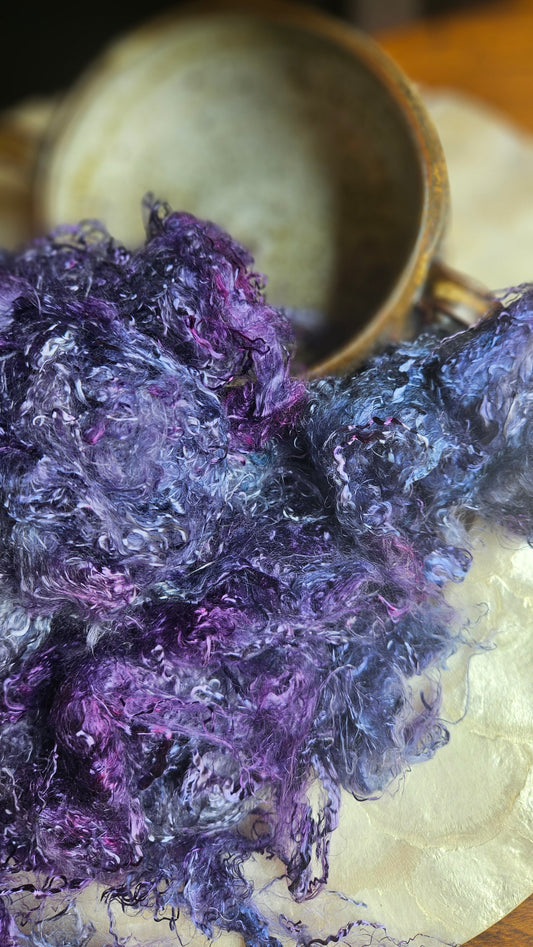 SUGILITE - hand-dyed eucalyptus crimp faux-silk for art yarn embellishing, fiber blending, felting, and papermaking - 2 oz | 57 g