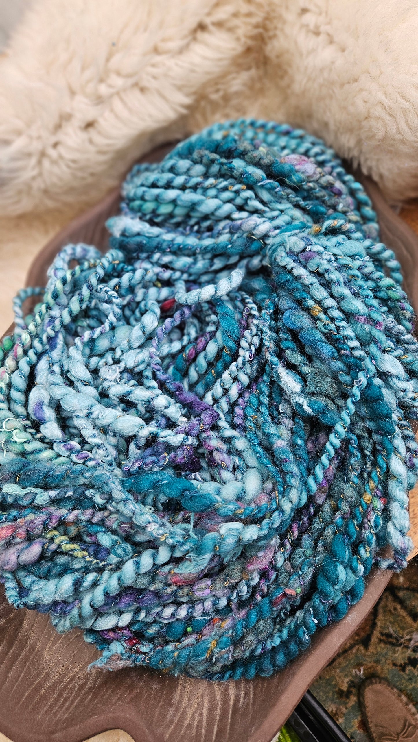 MERMAID LAGOON - Bulky Handspun Art Yarn XL Skein - 33 yards | 6.6 ounces | 187 grams