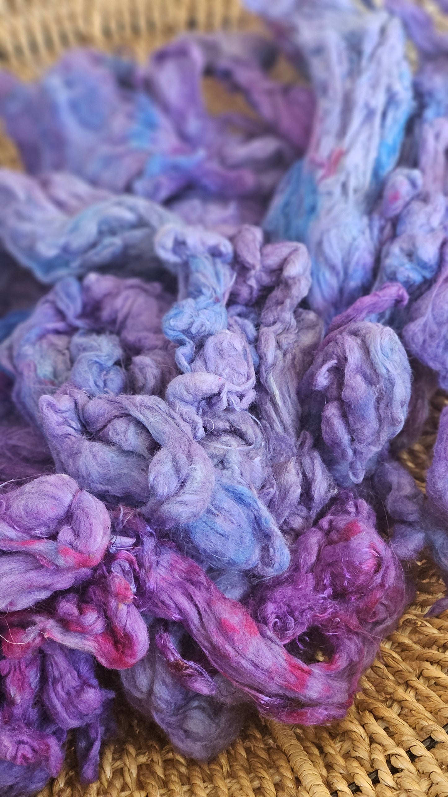 MEMPHIS Hand-Dyed Organic Extra Fine Cotton Noil for fiber art, texture blending, and papermaking - 1 ounce | 28 grams