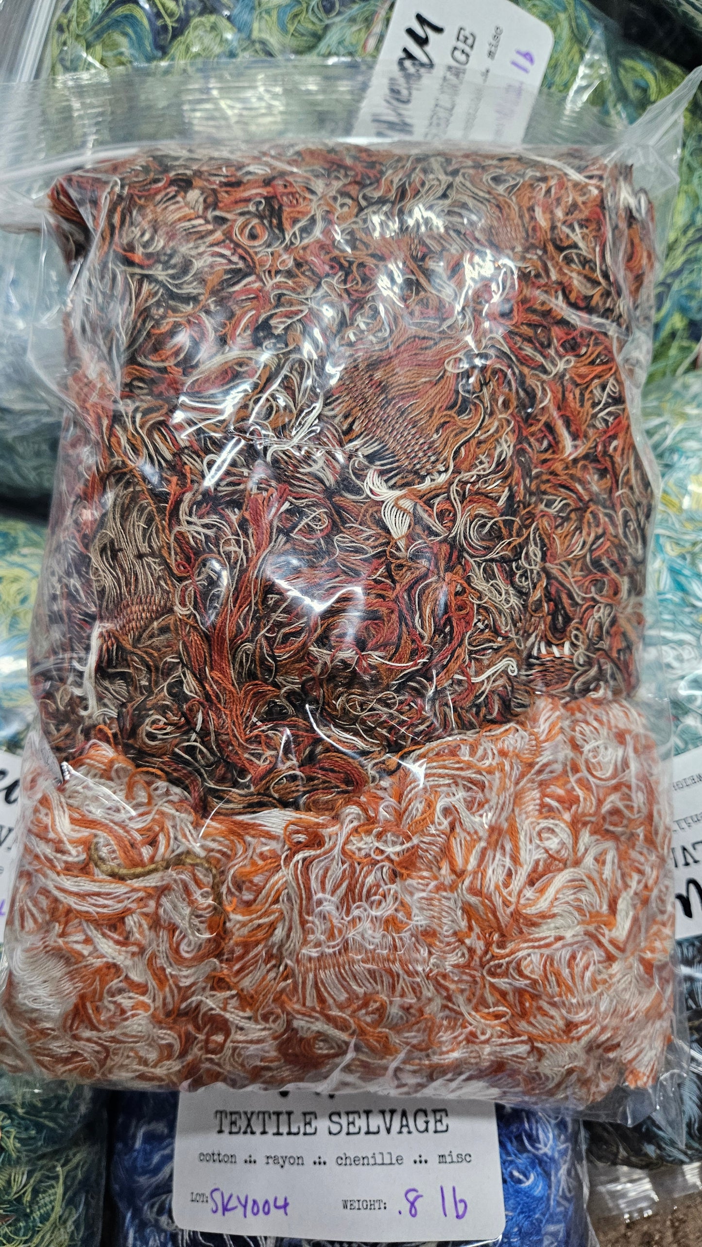 ORANGE GROVE - textile selvedge for rug and art weaving and art yarn - ORANGE002 (1 lb)