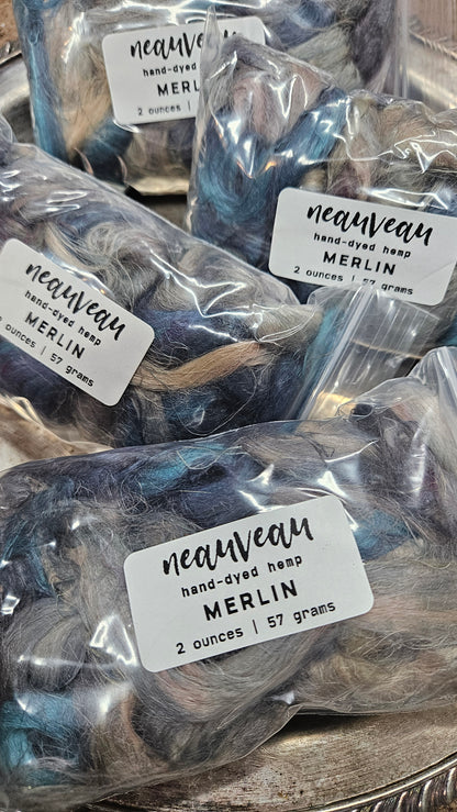 MERLIN - rare hand-dyed hemp top for carding into art batts - 2 ounces | 57 grams
