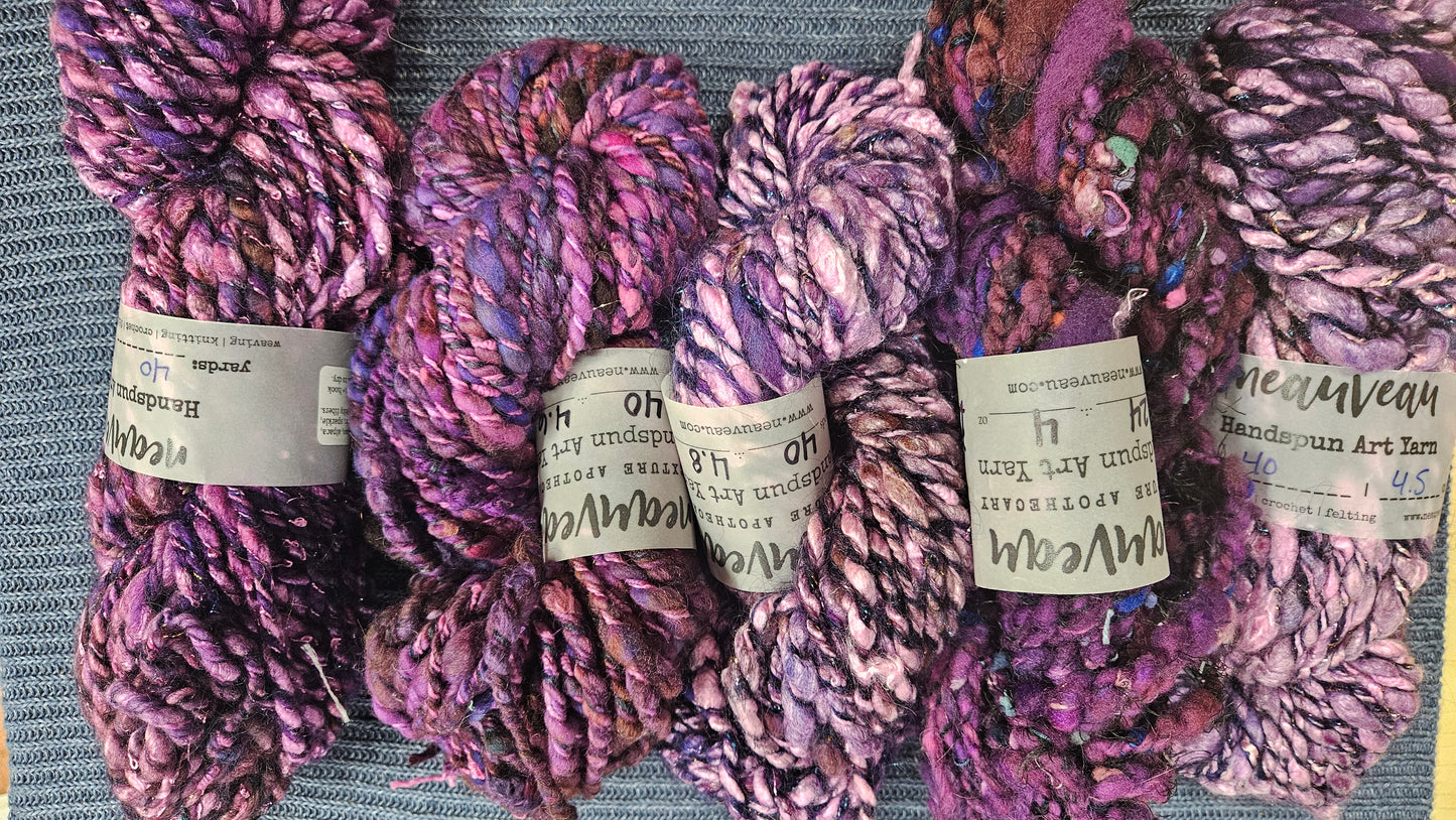 Handspun Yarn Lot - 5 Skeins Boysenberry