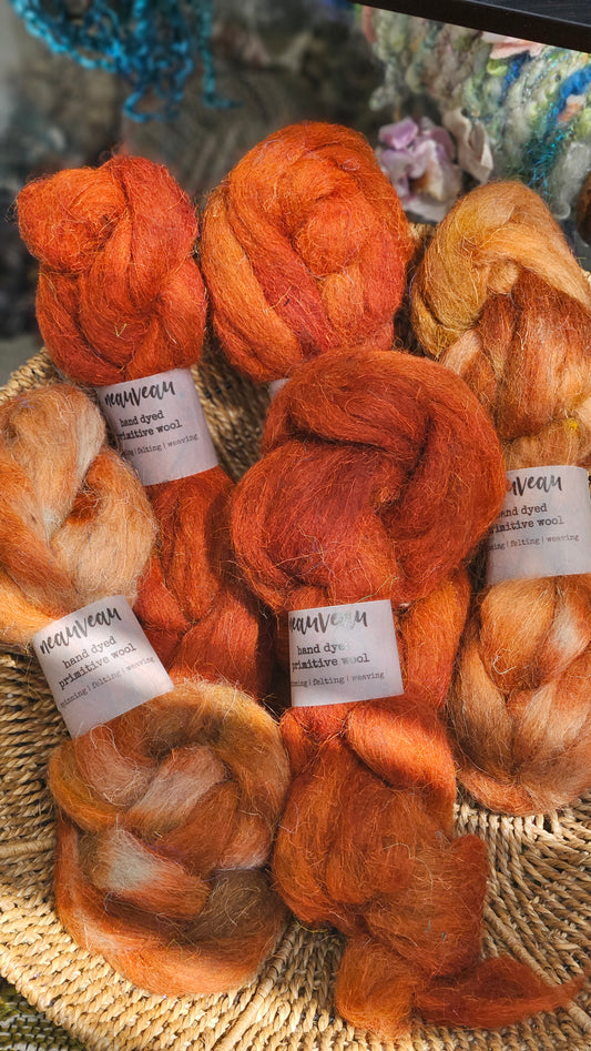 Redware - primitive hand dyed wool roving for felting and blending - 2 ounces | 57 grams