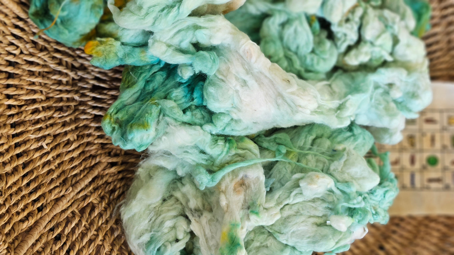 HORUS Hand-Dyed Organic Extra Fine Cotton Noil for fiber art, texture blending, and papermaking - 1 ounce | 28 grams