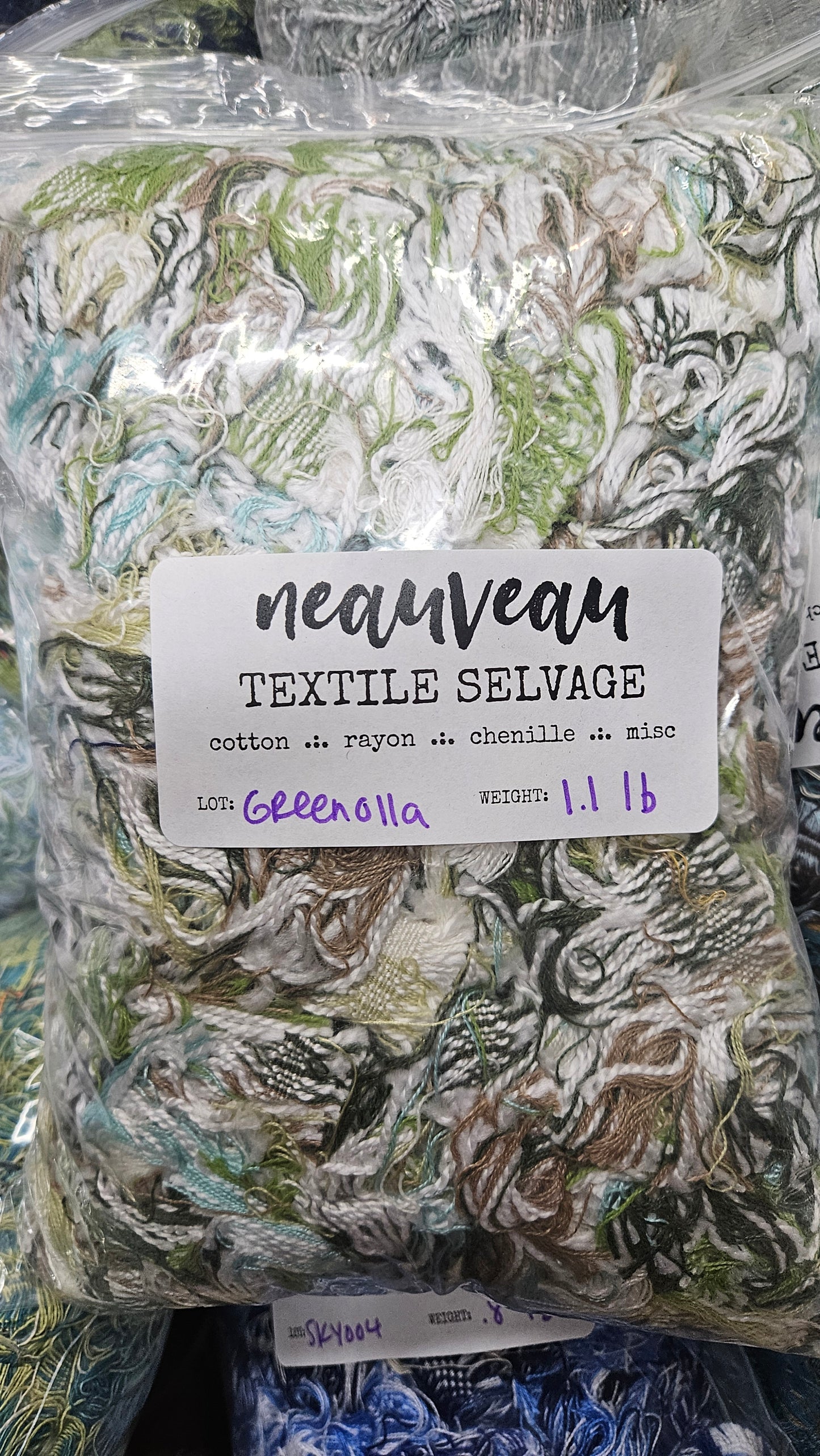 GREEN GRASS - textile selvedge for rug and art weaving and art yarn - GREEN011 (1 lb)