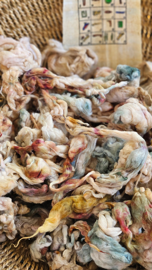 NEFERTARI Hand-Dyed Organic Extra Fine Cotton Noil for fiber art, texture blending, and papermaking - 1 ounce | 28 grams