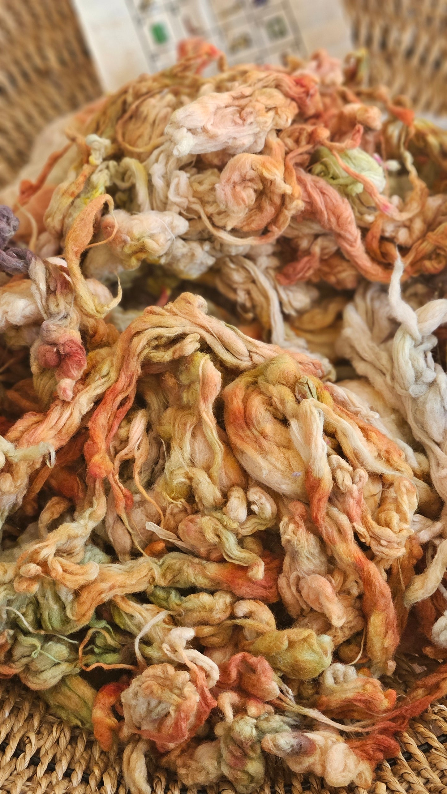 MERNEITH Hand-Dyed Organic Extra Fine Cotton Noil for fiber art, texture blending, and papermaking - 1 ounce | 28 grams