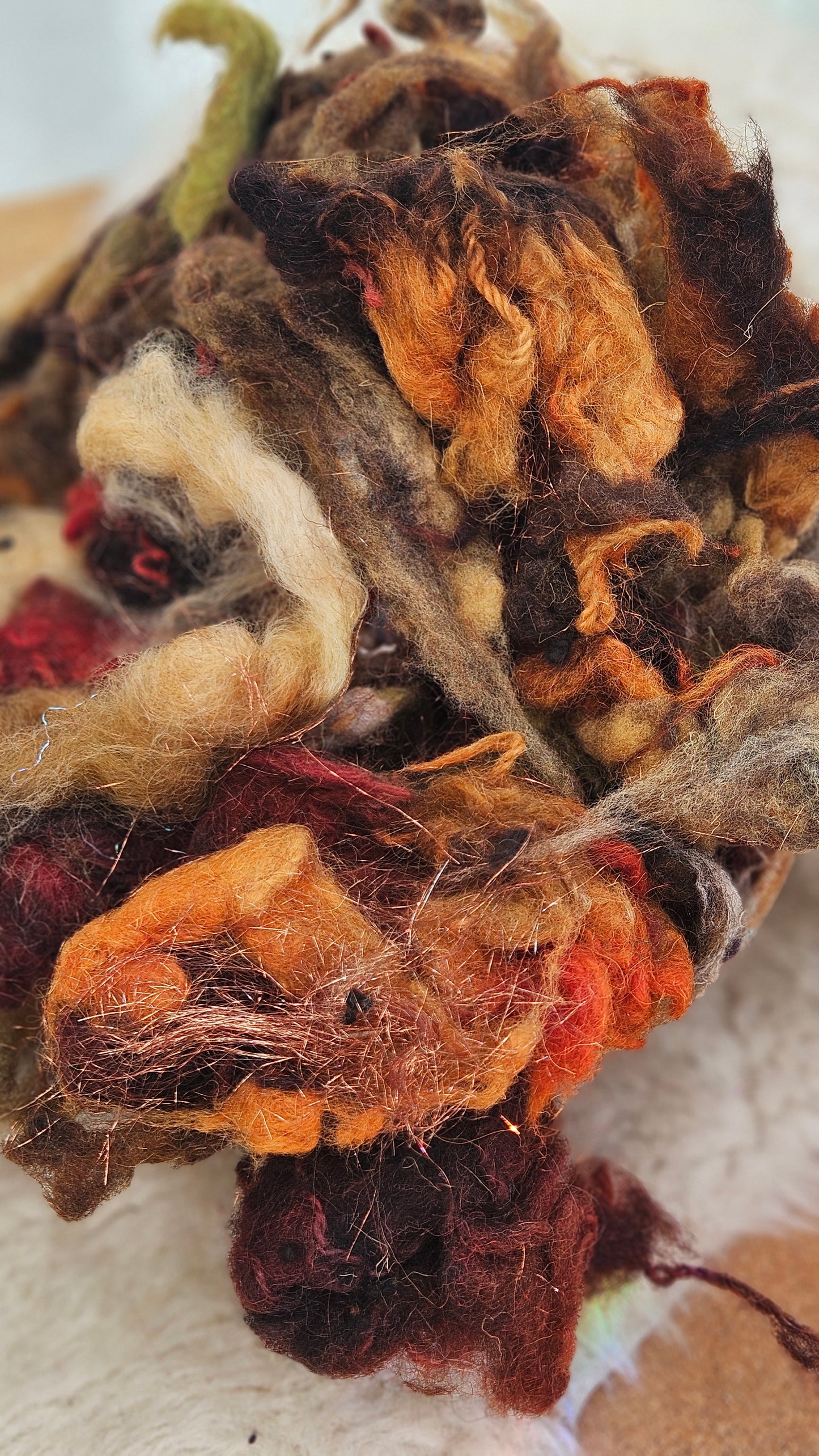 CANYON FOREST - Hand-Dyed Recycled Wool Texture Blend for art yarn embellishing, texture blending, felting, mixed media, and fiber art - 4 ounces | 114 grams