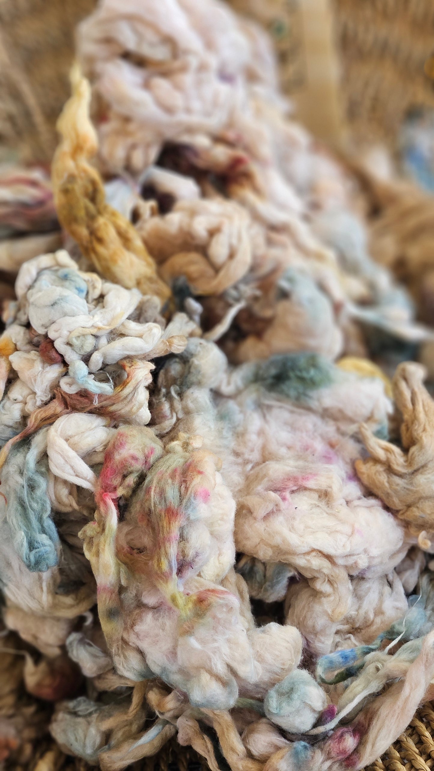 NEFERTARI Hand-Dyed Organic Extra Fine Cotton Noil for fiber art, texture blending, and papermaking - 1 ounce | 28 grams