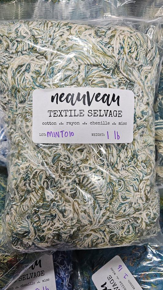 MINT GARDEN - textile selvedge for rug and art weaving and art yarn - MINT010 (1 lb)