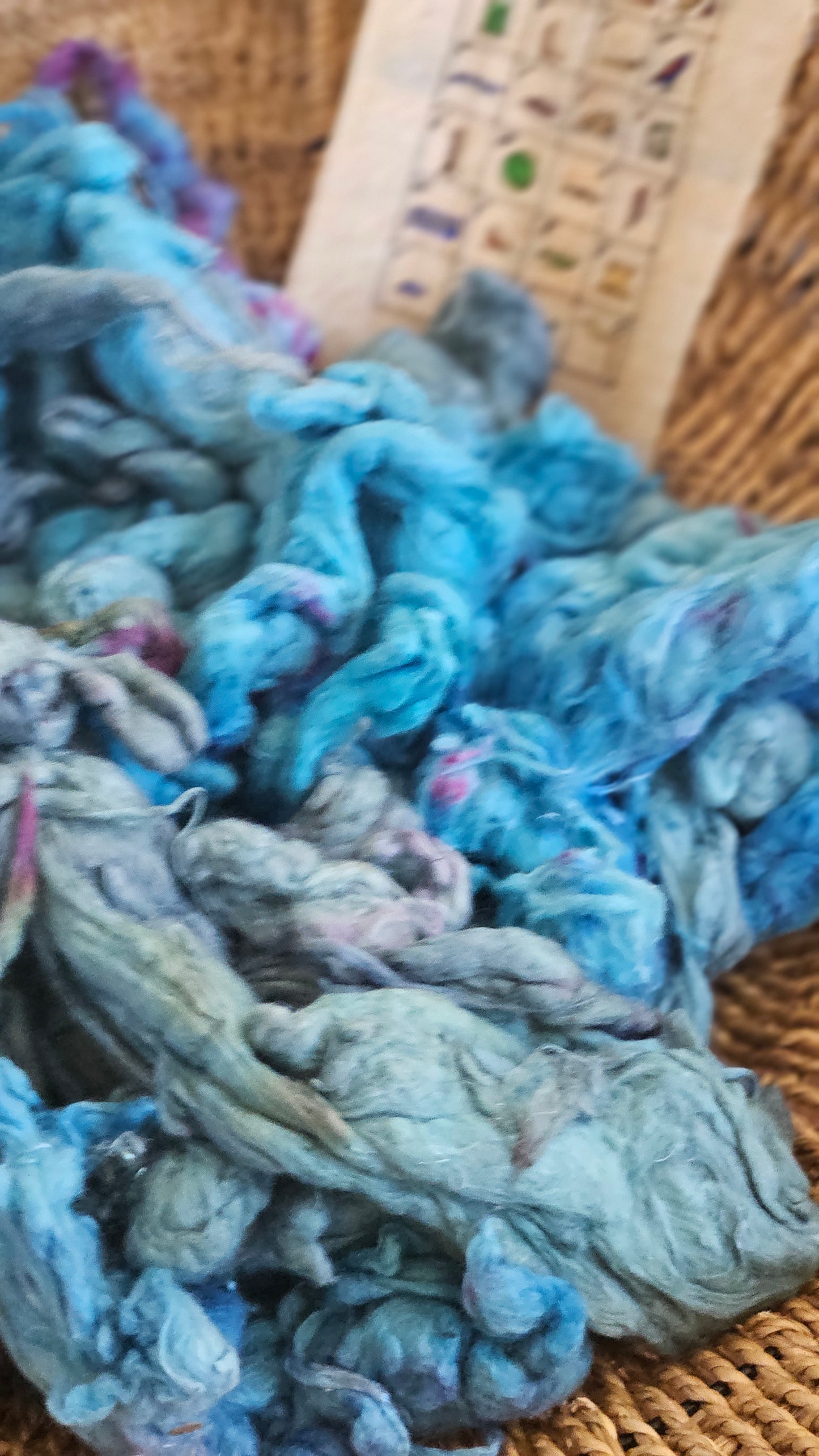 NEPHTHYS Hand-Dyed Organic Extra Fine Cotton Noil for fiber art, texture blending, and papermaking - 1 ounce | 28 grams