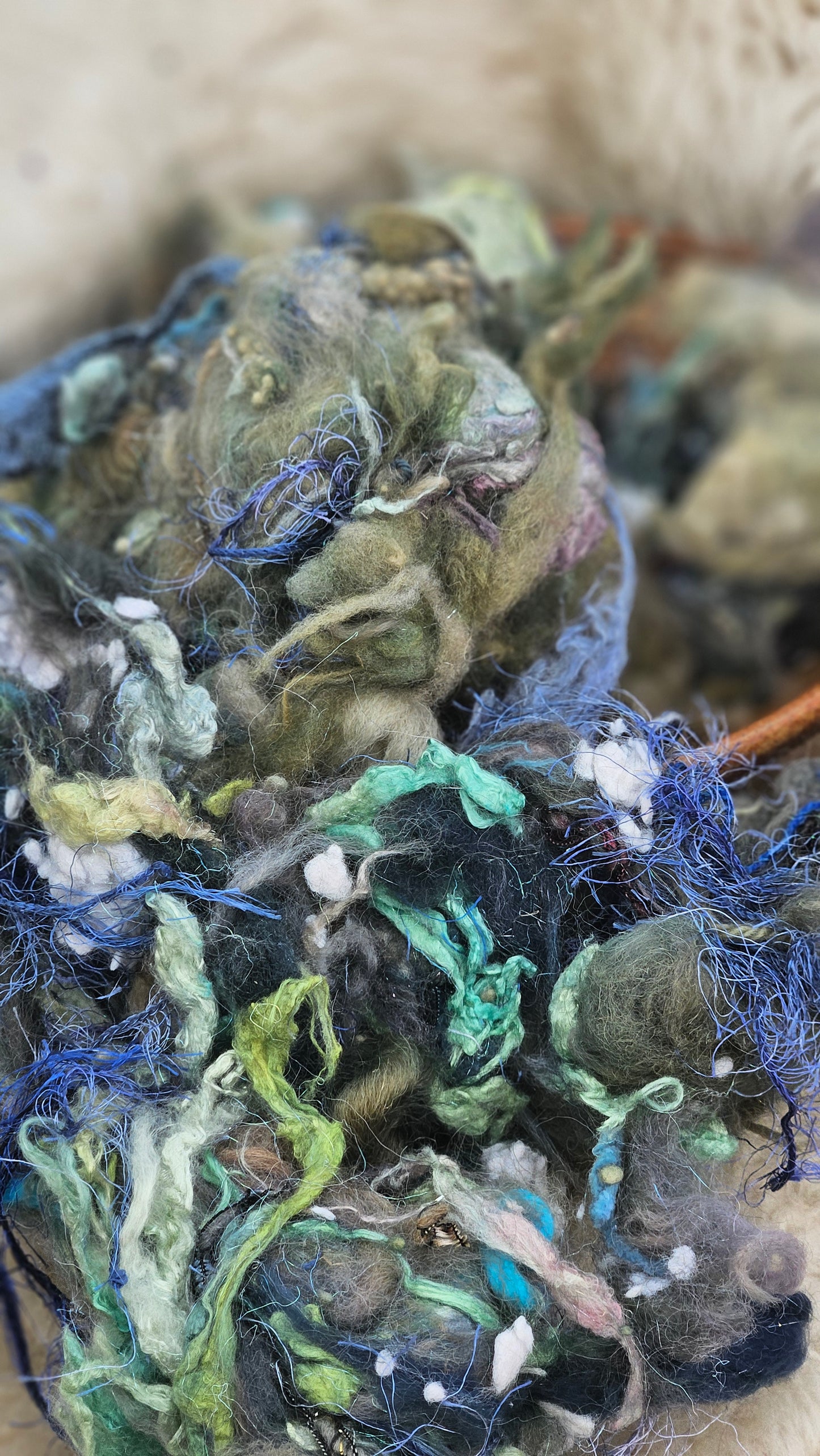 GARDEN DAWN - Hand-Dyed Alpaca Bamboo Texture Blend for art yarn embellishing, texture blending, felting, mixed media, and fiber art - 4 ounces | 114 grams