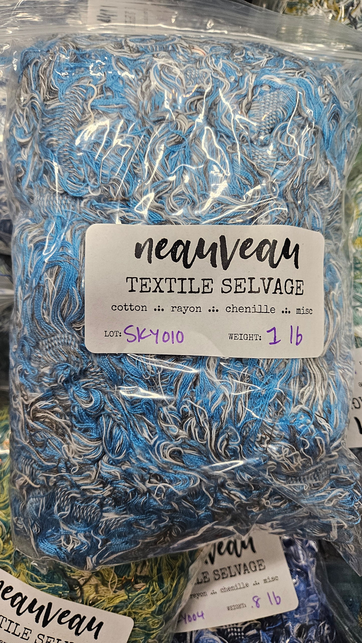 BLUE SKIES - textile selvedge for rug and art weaving and art yarn - SKY010 (1 lb)