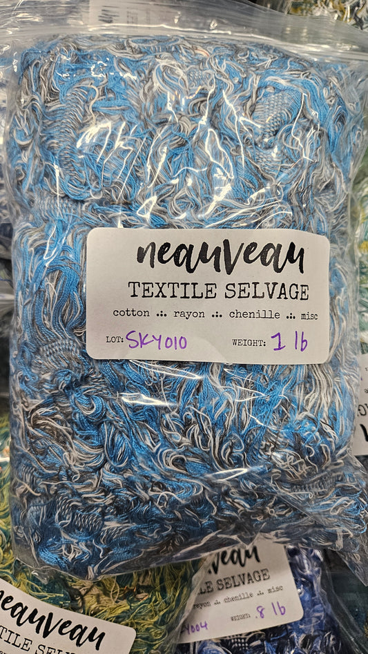 BLUE SKIES - textile selvedge for rug and art weaving and art yarn - SKY010 (1 lb)