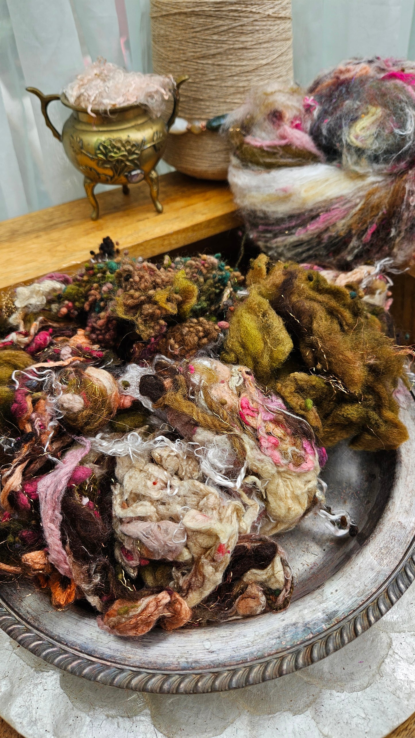 MIDSUMMER GARDEN - Hand-Dyed Alpaca Bamboo Texture Blend for art yarn embellishing, texture blending, felting, mixed media, and fiber art - 4 ounces | 114 grams